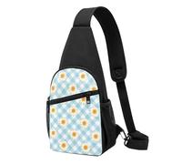 Bolso bandolera, bolso cruzado en el pecho, bolso en diagonal para viajes, senderismo, pecho, mochila, cinturón, unisex,Patrón De Cuadros Azules Flores Margaritas Retro