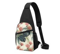 Bolso bandolera, bolso cruzado en el pecho, bolso en diagonal para viajes, senderismo, pecho, mochila, cinturón, unisex,Hojas Palmeras Exóticas Hoja Selva Tropical Floral Rosa Verde