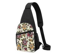 Bolso bandolera, bolso cruzado en el pecho, bolso en diagonal para viajes, senderismo, pecho, mochila, cinturón, unisex,Tatuaje De Flor