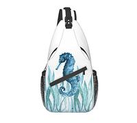 Bolso Bandolera Caballito de mar Azul Acuarela Algas Marinas Senderismo Mochila Bandolera Hombro Mochila de Viaje Paquete de Pecho para Hombres y Mujeres