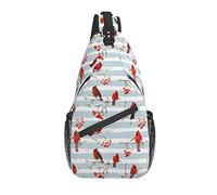 Bolso Bandolera Caidinal Bird Berry Rayas Invierno Senderismo Mochila Bandolera Hombro Mochila Viaje Pecho Paquete para Hombres Mujeres