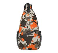 Bolso Bandolera Camuflaje Militar Gris Naranja. Senderismo Daypack Crossbody Hombro Mochila Travel Chest Pack para Hombres Mujeres