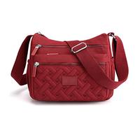 Bolso bandolera casual con múltiples bolsillos para mujer, bolso bandolera impermeable para uso diario para viajes (color burdeos)
