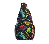 Bolso Bandolera Colorido Hoja de Palma Mariposa Senderismo Mochila Bandolera Hombro Mochila de Viaje Paquete de Pecho para Hombres y Mujeres