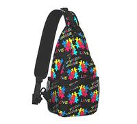 Bolso bandolera colorido rompecabezas concienciación sobre el autismo negro mochila cruzada para hombres y niños, bolso de hombro ligero antirrobo bolsa de gimnasio para senderismo viajes ciclismo