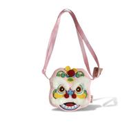 Bolso bandolera con cabeza de tigre, diseño de león bordado a mano con correa ajustable para el hombro, patrimonio cultural intangible, billetera de danza de león chino, Pink