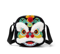 Bolso bandolera con cabeza de tigre, diseño de león bordado a mano con correa ajustable para el hombro, patrimonio cultural intangible, billetera de danza de león chino, Black