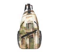 Bolso bandolera con diseño de edificio antiguo con rama de olivo romano y estampado griego para mujeres y hombres, bolso cruzado de un solo hombro, riñonera de viaje
