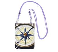 Bolso bandolera con estampado de brújula náutica para hombres y mujeres, mini monederos casuales para teléfono, bolsa antirrobo, para senderismo, viajes, Púrpura, Talla única