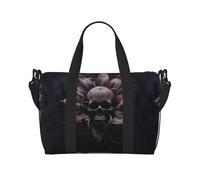 Bolso bandolera con estampado de calaveras oscuras y flores, bolsa cruzada para viajes, fin de semana, durante la noche, bolsa deportiva para gimnasio, color negro, talla única, Black, Talla única