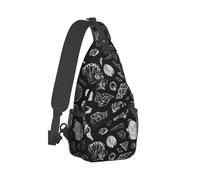 Bolso bandolera con estampado de conchas negras para hombres y mujeres, bolso cruzado para el pecho, mochila para viajes, senderismo