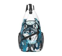 Bolso bandolera con estampado de lobo nativo y atrapasueños para mujer y hombre, mochila de moda con estampado de lobo, bolso bandolera, bolso de pecho, mochila informal para viajes, senderismo y depo