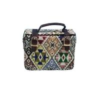 Bolso bandolera con estampado geométrico y asas de cuero, estampado azteca, correa de cadena, multicolor, bolso étnico