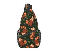 Bolso Bandolera con patrón de Hojas de Panda Rojo y bambú, Mochila de Senderismo, Mochila de Hombro Tipo Bandolera, Mochila de Viaje para Hombres y Mujeres