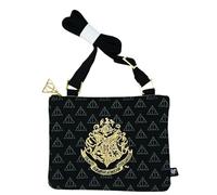 Bolso bandolera cruzado con licencia de Harry Potter Hogwarts House - Bolso bandolera con correa ajustable - Gryffindor, Slytherin, Ravenclaw, Hufflepuff y escudo de Hogwarts, Black