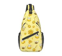 Bolso bandolera de abeja amarilla Mochila cruzada Patrón sin costuras con abejas voladoras y panales Diseño gráfico Gimnasio Viajes Senderismo Mochila linda Abejas Insectos Estampado de insectos Bolso