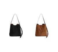 Bolso bandolera de ante sintético para mujer, gran capacidad, para otoño e invierno, para el trabajo, viajes y salidas casuales, Negro + braun, 480.00x260.00x220.00mm/18.9x10.24x8.66inch, Informal