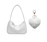 Bolso Bandolera de Axila y Viaje para Mujer - Clutch de Piel Blanco con Colgante
