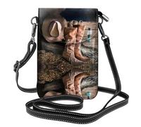 Bolso bandolera de cuero con diseño de botas de vaquera con diseño de granja, mini bolso cruzado para mujer, tarjetero multifuncional y cartera
