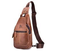 Bolso bandolera de cuero Mochila cruzada para hombres, mujeres, viajes al aire libre, acampar, senderismo, hombro, pecho, paquete de día, mochila informal Marrón