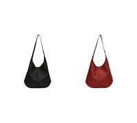 Bolso bandolera de cuero para mujer, bolso grande con bolso de media luna para compras y uso diario, negro+rojo, Mittelgroße