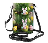 Bolso bandolera de cuero para teléfono móvil, con estampado de madera y conejo de Pascua para mujer