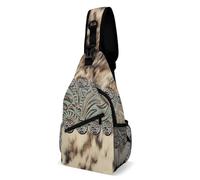 Bolso bandolera de cuero repujado estilo western country, estilo rústico marrón y verde azulado, para hombre y mujer, bandolera de pecho, 38 x 20 cm.