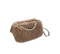 Bolso bandolera de felpa for mujer con asa perlas en color caramelo. mano piel sintética, portátil, ideal for el invierno. hombro informal for(Coffee)