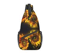 Bolso Bandolera de Hojas Verdes de Palmera con Papel Tapiz de Girasol Naranja, Bolso Cruzado de Pecho con Honda para Hombres y Mujeres, Utilizado para el Ocio y los Viajes