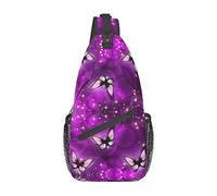 Bolso Bandolera de Hojas Verdes de Palmera de Mariposa púrpura, Bolso Cruzado de Pecho con Honda para Hombres y Mujeres, Utilizado para el Ocio y los Viajes