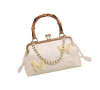 Bolso bandolera de inspiración retro con bordado floral, bolso de noche con flores para bodas, fiestas, bailes, eventos, bolsa tradicional china de concha, White, One Size