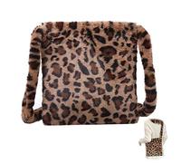 Bolso Bandolera de Moda con Estampado de Leopardo Bolso de Mullido para Mujer Bolso Bandolera de Felpa Bolso Bandolera de Leopardo Para Mujer y Niña Otoño e Invierno 1 Pieza