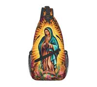 Bolso bandolera de Nuestra Señora de Guadalupe, bolso de pecho con tréboles para viajes, senderismo, para hombres y mujeres, flor María 1