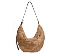 Bolso Bandolera De Paja, Bolso De Media para Mujer, Bandolera con Bola De Masa De Playa, 15x13x0.3 En Verano, Hombro De Paja Causal con Correa Ajustable para Uso Diario, Caqui
