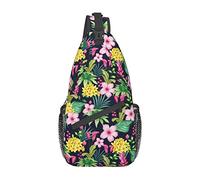 Bolso Bandolera de pájaro con Hojas Tropicales de Flores de Colores Hawaianos, Bolso Cruzado de Pecho para Hombre, Ligero, para Senderismo y Viajes