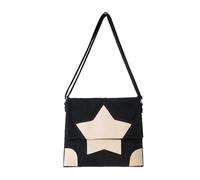 Bolso bandolera de pana distintivo con patrón de estrellas para bolsa de compras individual a la moda, Black, One Size