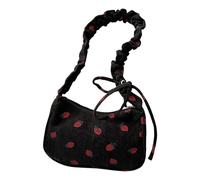 Bolso bandolera de pana fruncida para mujer y Trendsetters de moda con diseño de fresa, Black, Talla única