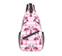 Bolso bandolera de pecho de flamenco tropical y pino de verano, bolso de hombro, mochila de senderismo al aire libre de fin de semana, adecuado para hombres y mujeres
