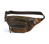 Bolso bandolera de piel auténtica, riñonera para tabletas de 10 pulgadas, bolsillo retro en el pecho con múltiples compartimentos para hombre, bolso marrón vintage, Bruin., talla única