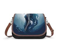 Bolso bandolera de piel con diseño de sirena azul para mujer, correa de hombro extraíble ajustable, bolsas manos libres