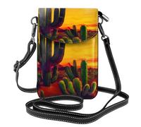 Bolso bandolera de piel con estampado de cactus en el desierto para teléfono celular, ajustable, para mujer