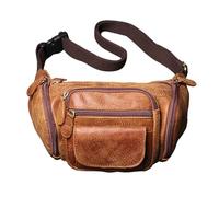 Bolso bandolera de piel de nobuck para hombre, riñonera y pecho de piel de vaca de grano superior, riñonera multifuncional con forro de lona, Brown, Talla única