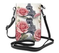 Bolso bandolera de piel para teléfono móvil, con diseño de la Torre Eiffel, diseño de rosas, ajustable, para mujer