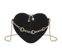Bolso bandolera de piel sintética con diseño de corazón, estilo de corazón, estilo casual, para citas y fiestas, correa de hombro con cadena, Black, One Size