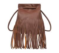 Bolso bandolera de piel sintética con flecos y borlas para mujer, bolso de mano, Café único, Talla única