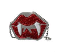 Bolso bandolera de piel sintética con lentejuelas para mujer, diseño de diente de vampiro, con cadena de metal, para banquetes y noche, divertido bolso cruzado, Silver, One Size