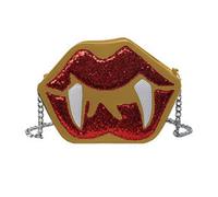 Bolso bandolera de piel sintética con lentejuelas para mujer, diseño de diente de vampiro, con cadena de metal, para banquetes y noche, divertido bolso cruzado, Gold, One Size