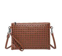 Bolso bandolera de piel sintética con remaches y bolso de hombro, elegante bolso de mensajero con tachuelas para mujer, Brown, 12.2x5.51x3.94inch