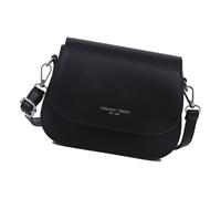 Bolso bandolera de piel sintética de color sólido para mujer, para teléfono, cosméticos, con solapa, con patrón de letras, Black, One Size
