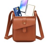 Bolso bandolera de piel vintage de 6,3 pulgadas, elegante y informal, para viajes diarios, aventuras al aire libre, viajes urbanos, fundamentos de oficina, monedero pequeño con ajustable, marrón, ver